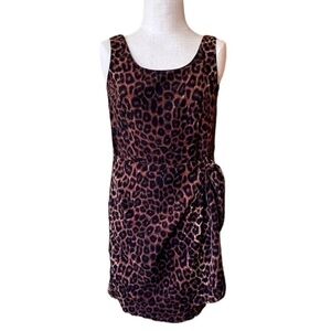 Basic Editions 8 Knee Length Leopard Print Dress Sleeveless Faux Wrap Mob Wife